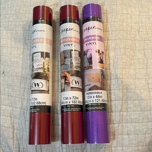 The Paper Studio Removable Vinyl Lot of 3 - 2 Red, 1 Shimmer Purple